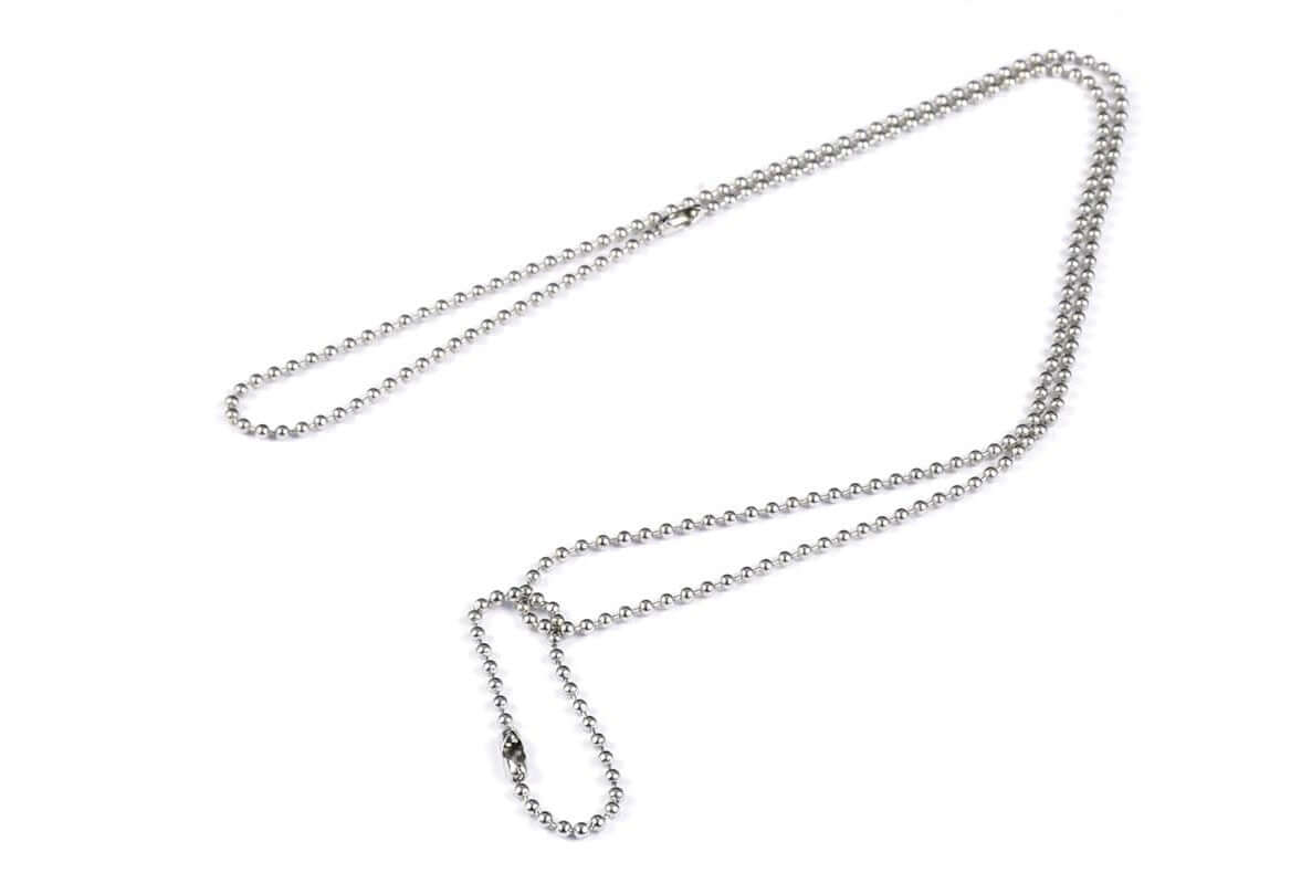 A durable stainless steel ball chain necklace for military-style pet ID tags.