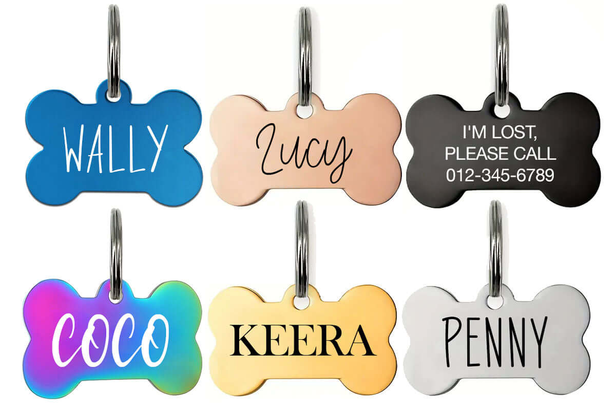 Custom Bone-Shaped Dog Tags for Pets - Personalized with Names and Contact Information