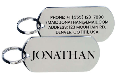 Engraved stainless steel military ID dog tag for pets & gear