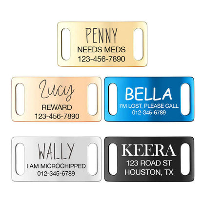 Custom Slide-On Dog ID Tags - Variety of Colors and Messages